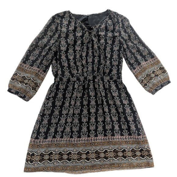 Madewell Dresses & Skirts - Madewell Damask Print Cinched Waist Mini Dress — Black — Size 8